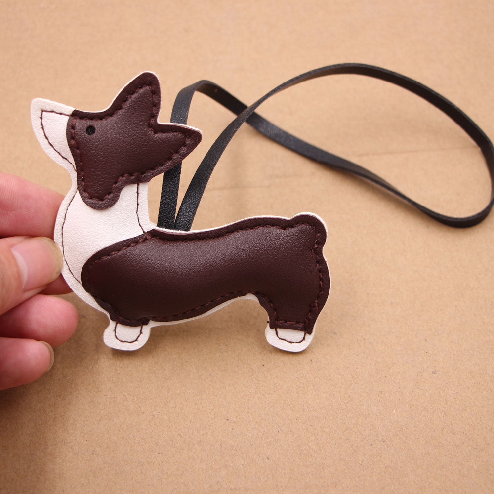 Wholesale Stylish PU Leather Corgi Dog Bag Charm Pendant Cute Japanese Korean Style Coffee Keychain Accessory Boutique Resale Gift