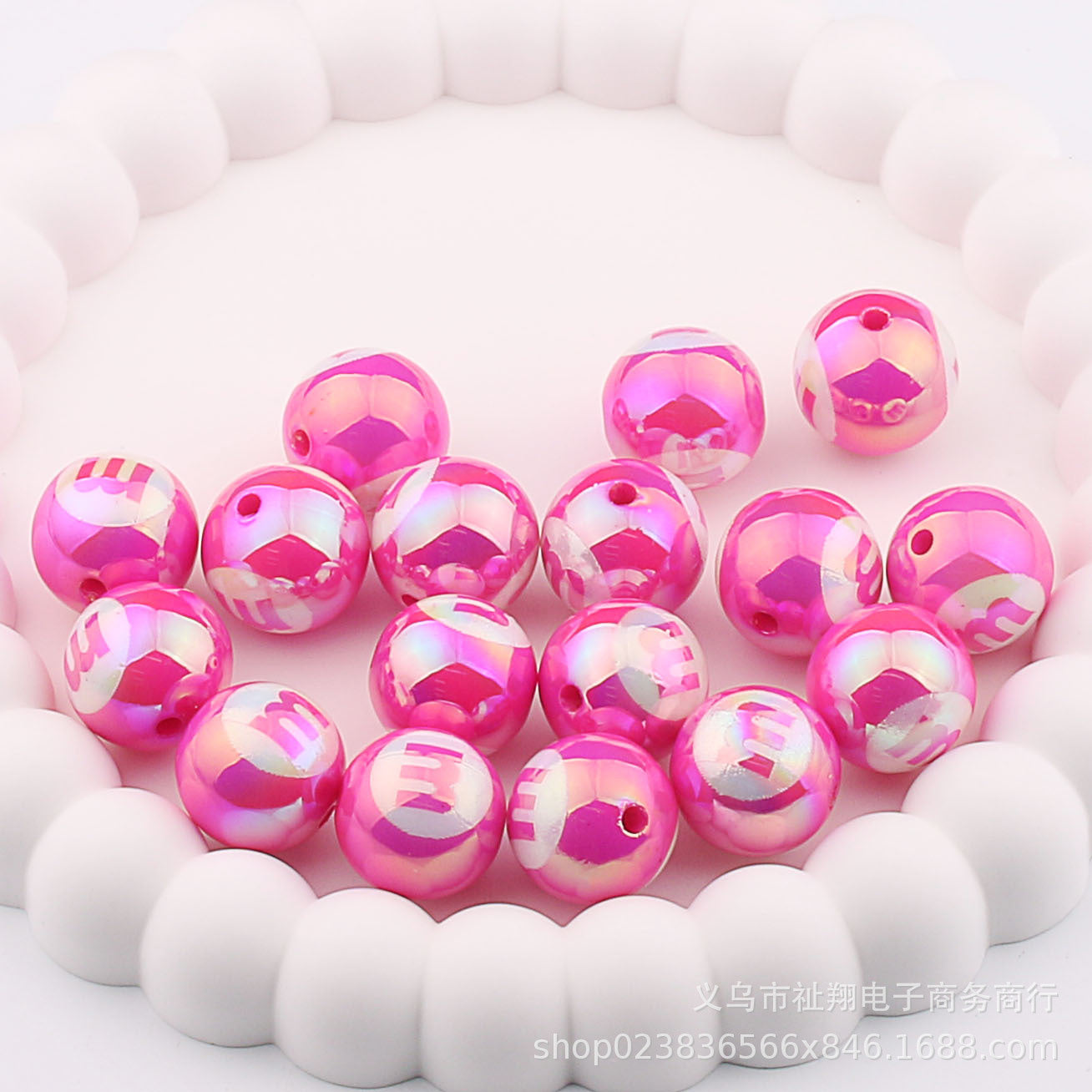 Wholesale 20pcs Acrylic UV Plating Engraving M Bean Straight Hole Two-color DIY Beads