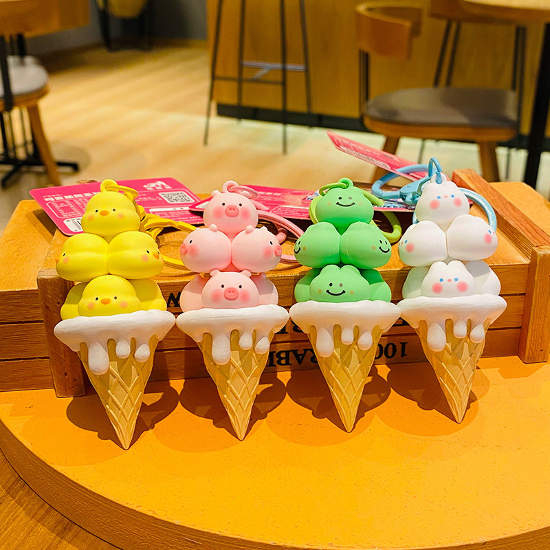 Wholesale Cartoon Green Mango Peach Ice Cream Stacking Music Silicone Keychain