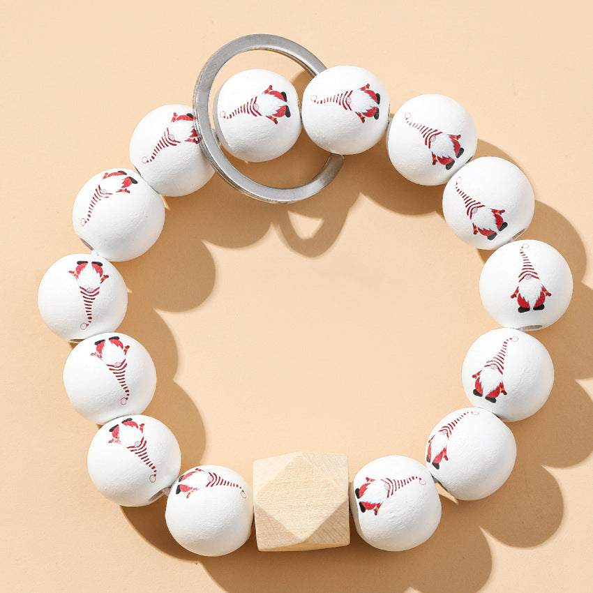 Wholesale Christmas Santa Claus Wooden Bead Bracelet Keychain
