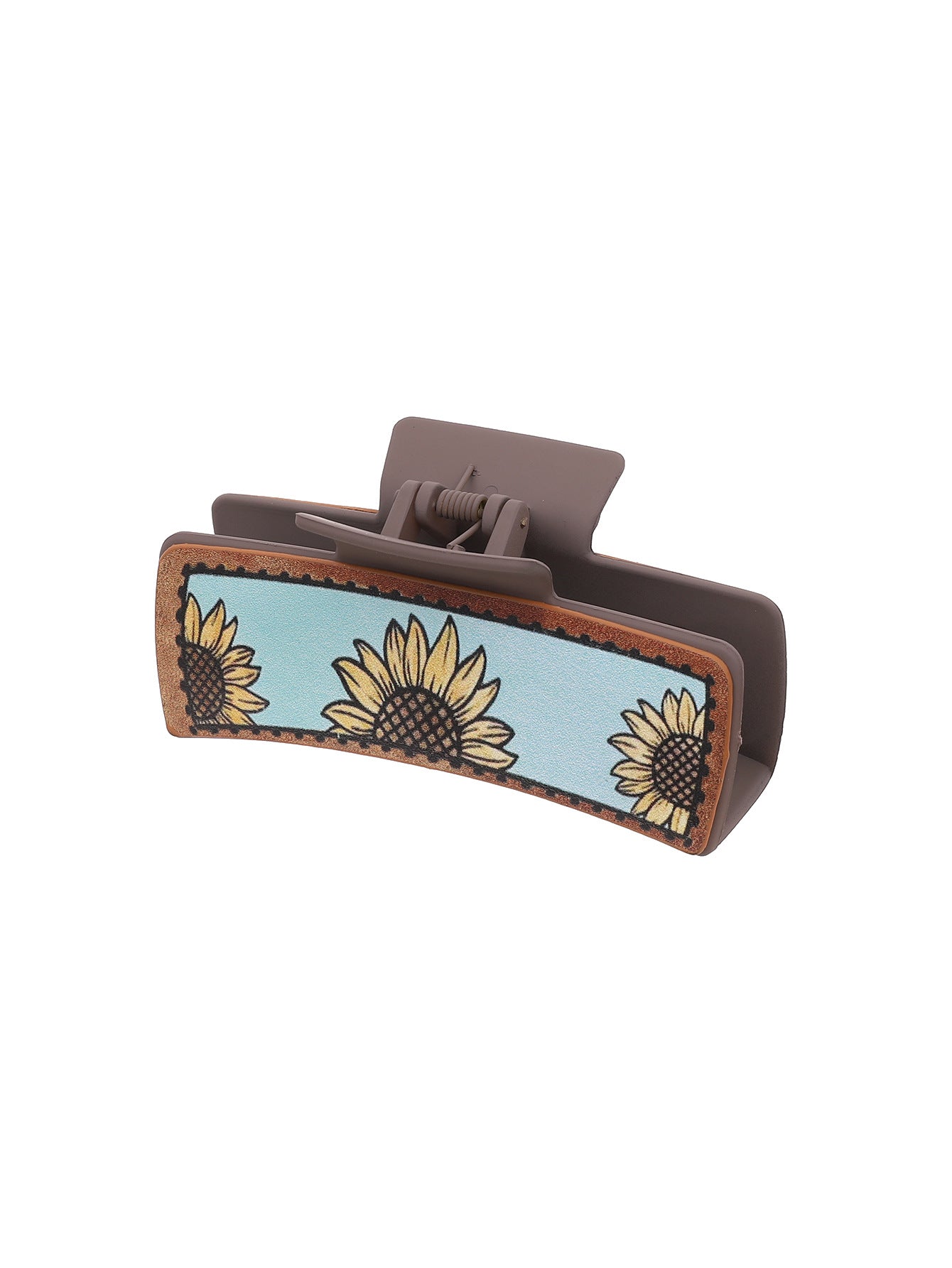 Wholesale Western Denim Wind Sunflower Milk Cow Pattern Leather Women's Hair Clip Grab Clip Shark Clip Hair Accessories Clip