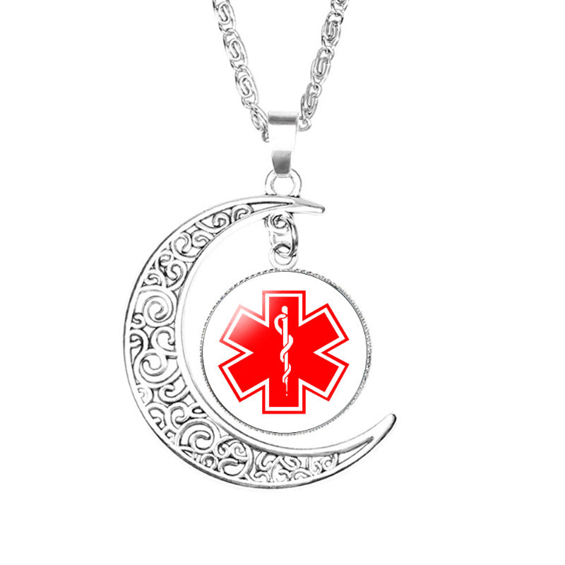 Wholesale Life Star Moon Necklace Medical Signs Diabetic Diabetes Warning Necklace