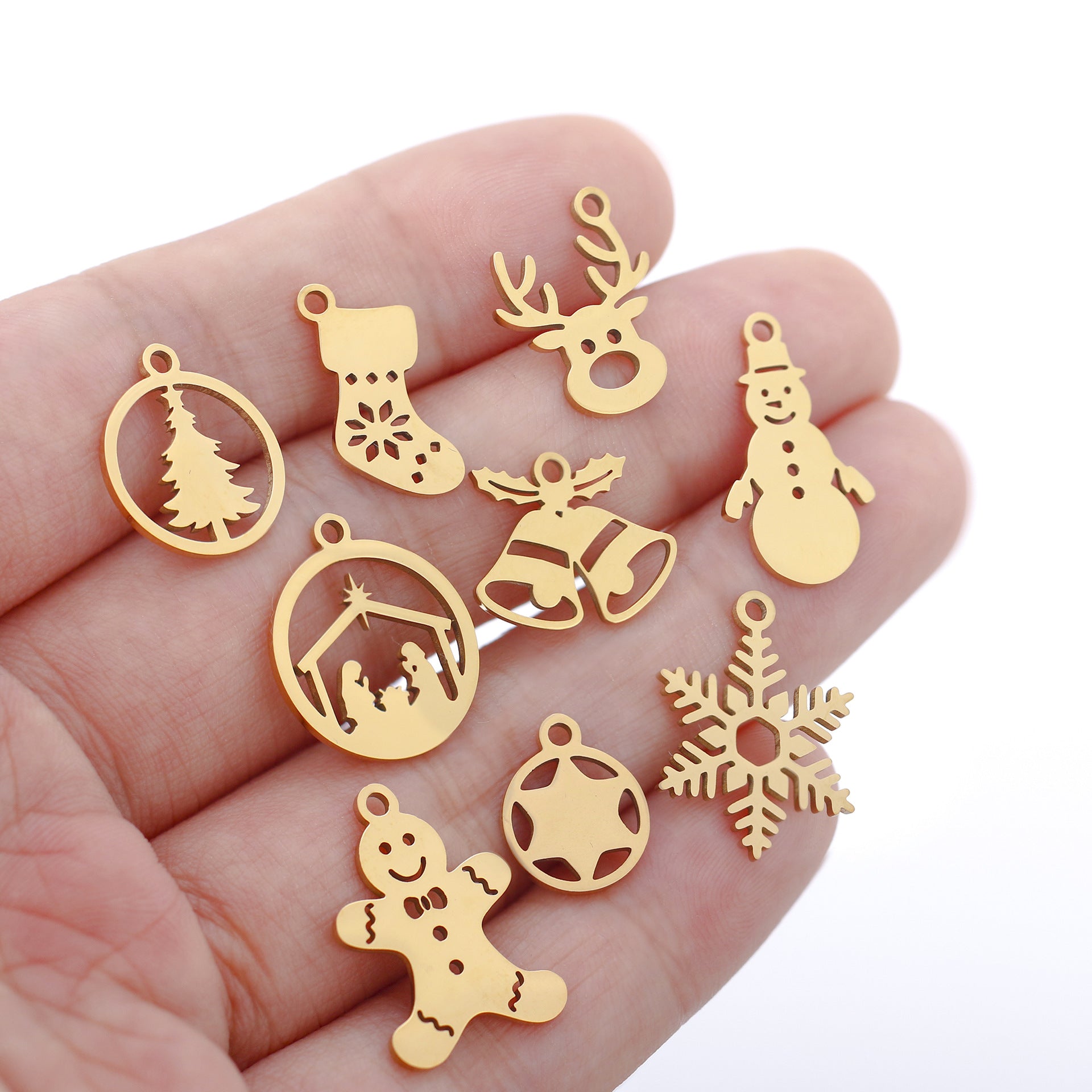 Wholesale Stainless Steel Christmas Snowman Fawn Christmas Tree Snowflake Pendant Accessories DIY