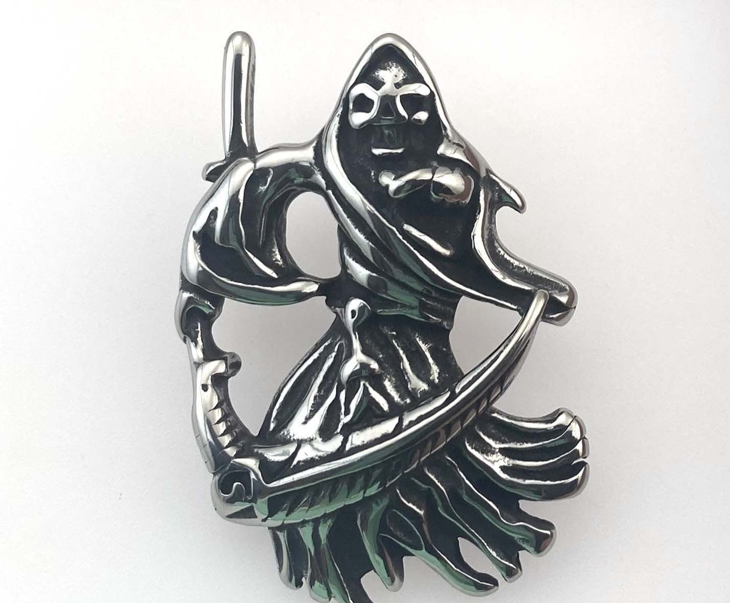 Wholesale  Vintage Sweater Chain Grim Reaper' s Scythe Skull Stainless Steel Pendant Necklace