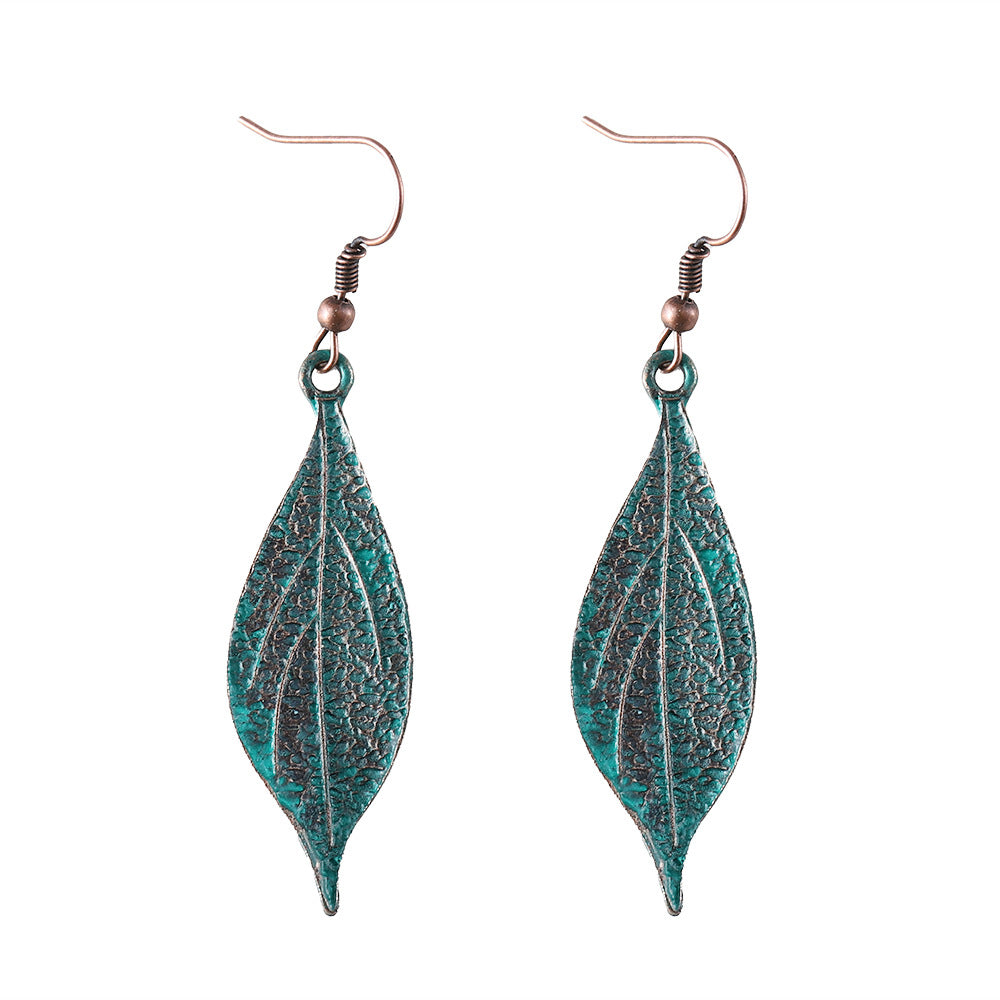 Wholesale Antique blue leaf alloy earrings,  leaf-shaped earrings