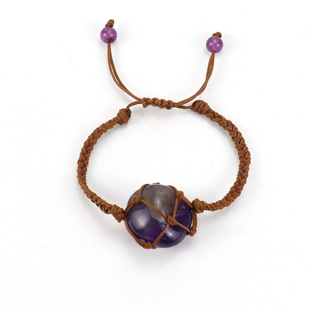 Wholesale Hand-woven Brown Jade Line Crystal Amethyst Stone Net Pocket Adjustable Bracelet