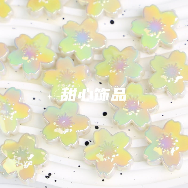 Wholesale 10pcs DIY Double-sided Oil Drip Cherry Blossom Flower Straight Hole Acrylic Beads