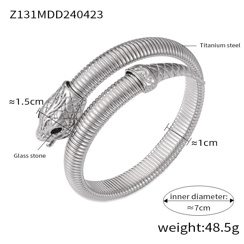 Wholesale Fashion Commuter Elastic Goose Throat Chain Design Sense Opening Bracelet Diamond-encrusted Spirit Snake Shape Titanium Steel Gold-plated Jewelry suit