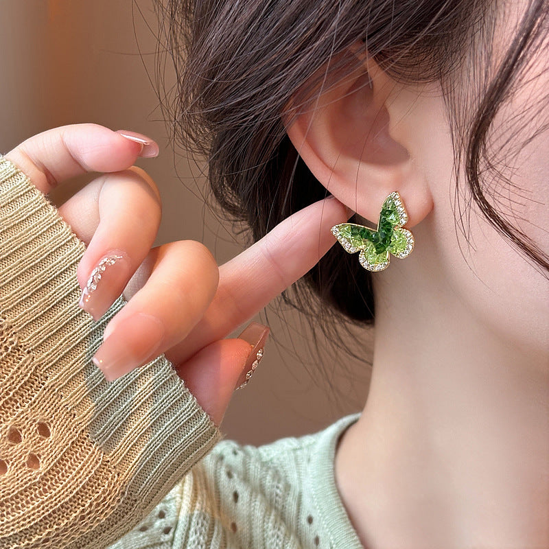 Wholesale Green Crystal Butterfly High-end Fashion Earrings