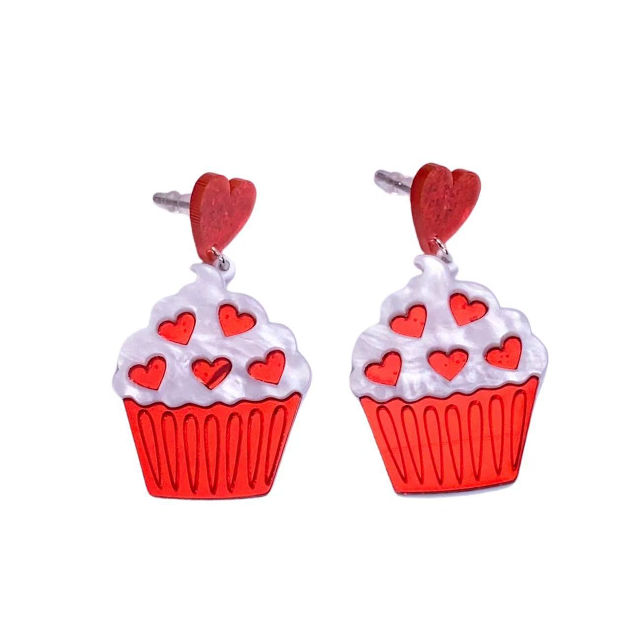 Wholesale  Cake Blingbling Heart Earrings Acrylic Splicing Red Peach Heart Mirror Earrings