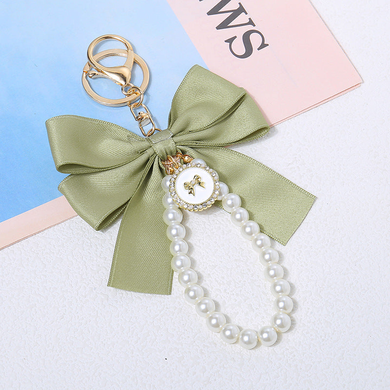 Wholesale New Large Pearl Bow Keychain Pendant Handmade Hair Accessories Ribbon Cloth Knot Accessories Headset Bag Decoration