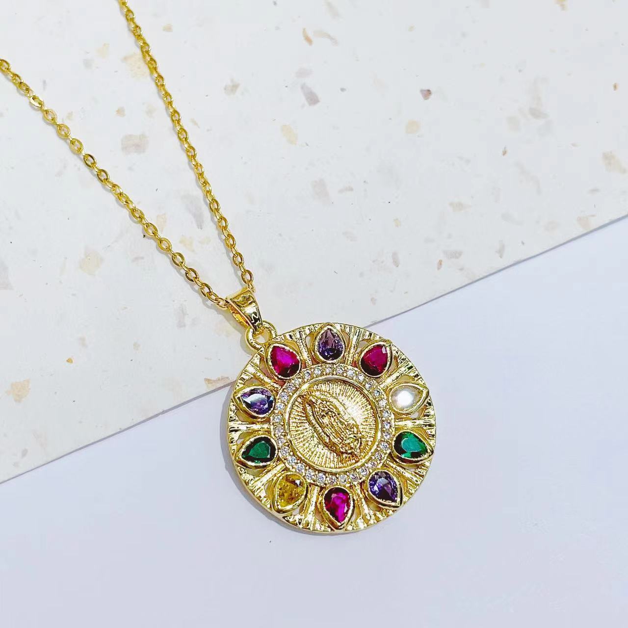 Wholesale Electroplated Colored Zircon Titanium Steel Chain Micro-Inlaid Necklaces