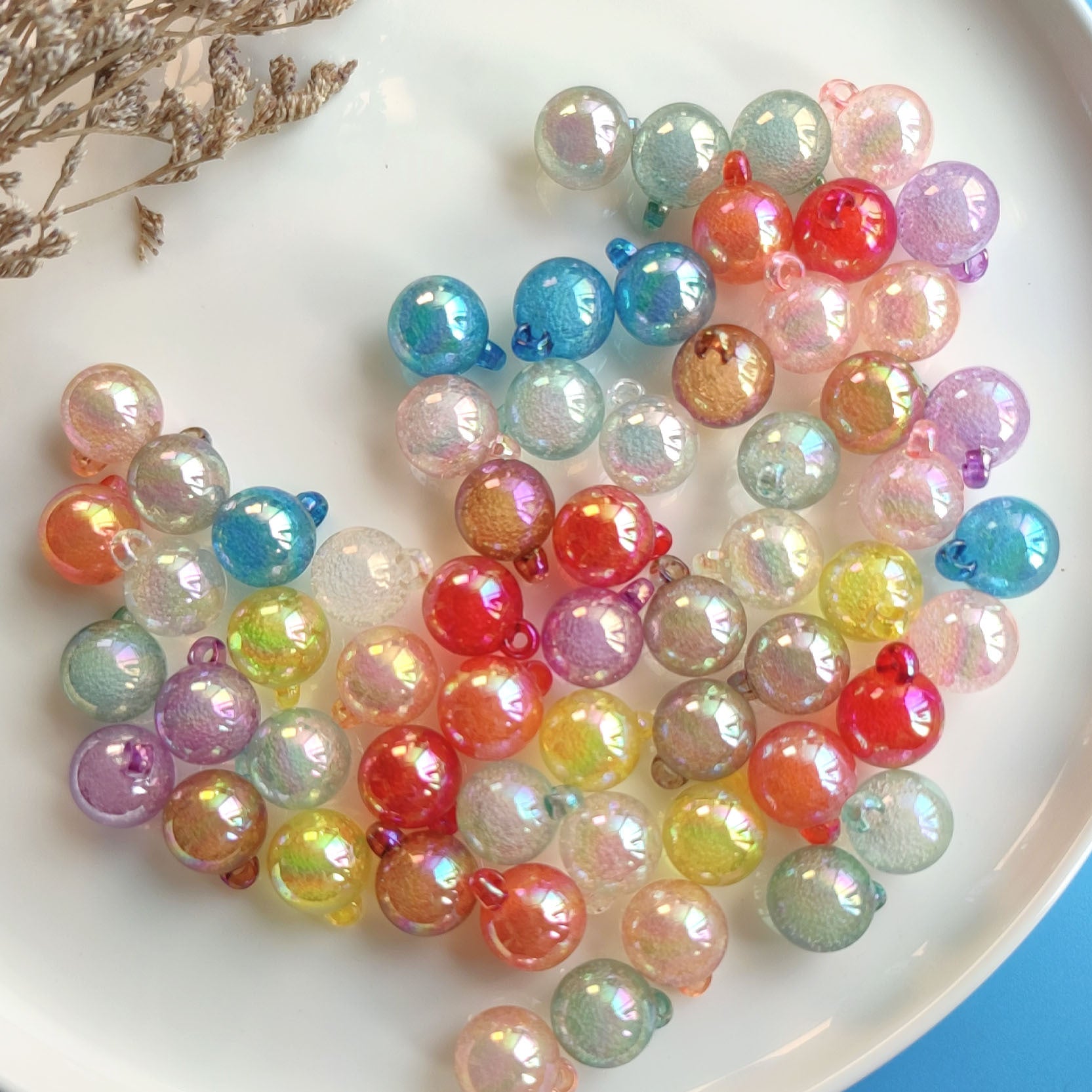 Wholesale 100PCS/PACK Transparent Bubble ab Color Hanging Hole Acrylic Round Beads