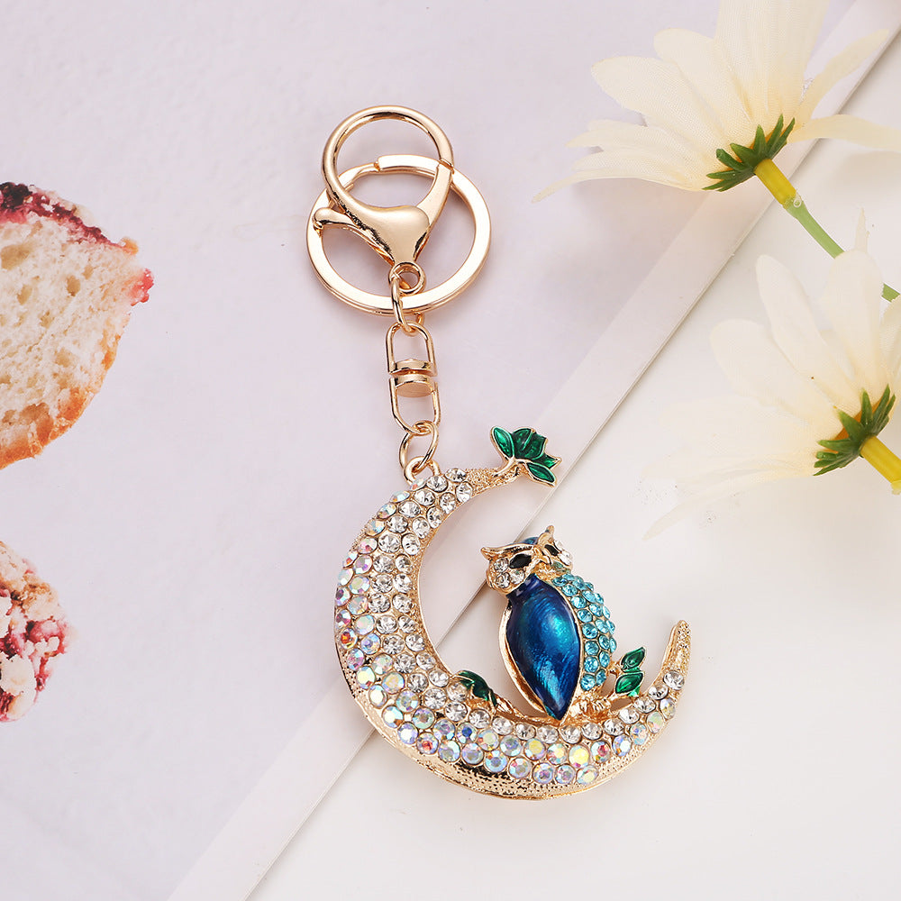 Wholesale Cute Diamond-studded Moon Bear Keychain Owl