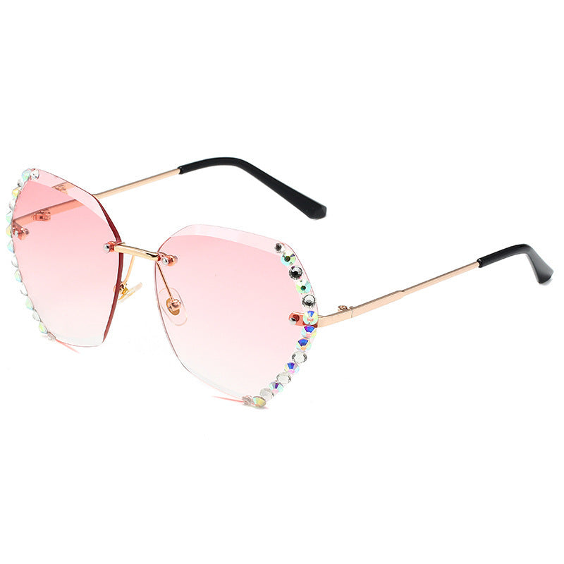 Wholesale Frameless crystal cut border UV set diamond sunglasses