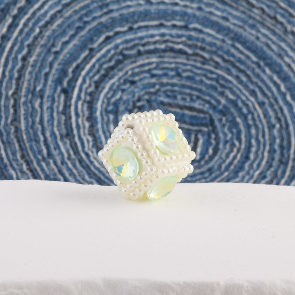 Wholesale  DIY 6pcs Diamond-encrusted  Square Crystal Soft Pottery Diamond Ball Straight Hole Beads  Mobile Phone Chain Key Chain