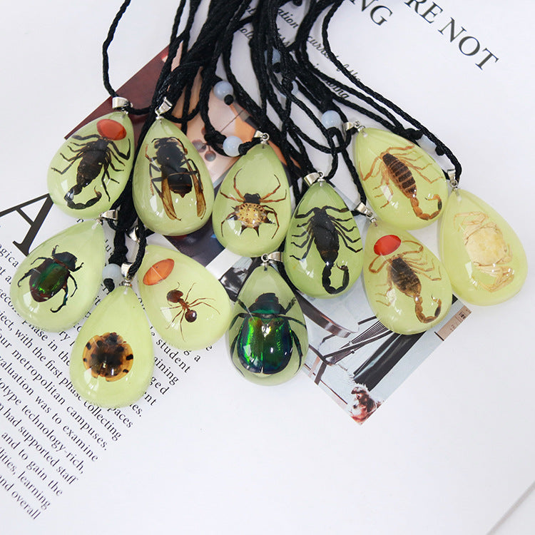 Wholesale 6pcs Resin Real Insect Luminous Pendant Necklace
