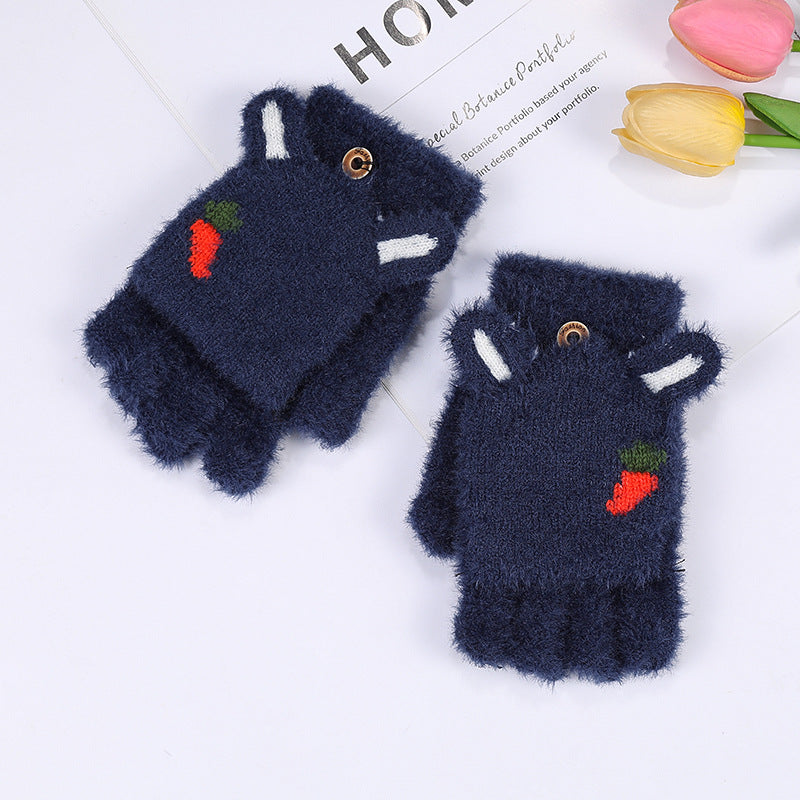 Wholesale Winter Flip Half Finger Plush Gloves