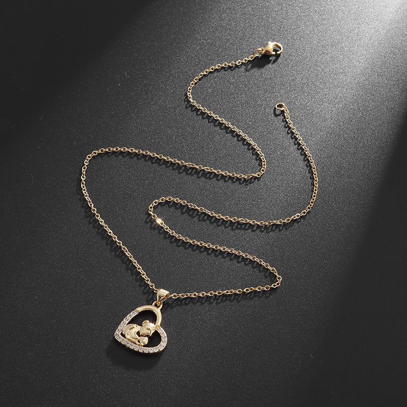 Wholesale Mom Micro-paved Zirconia Heart-shaped Necklace
