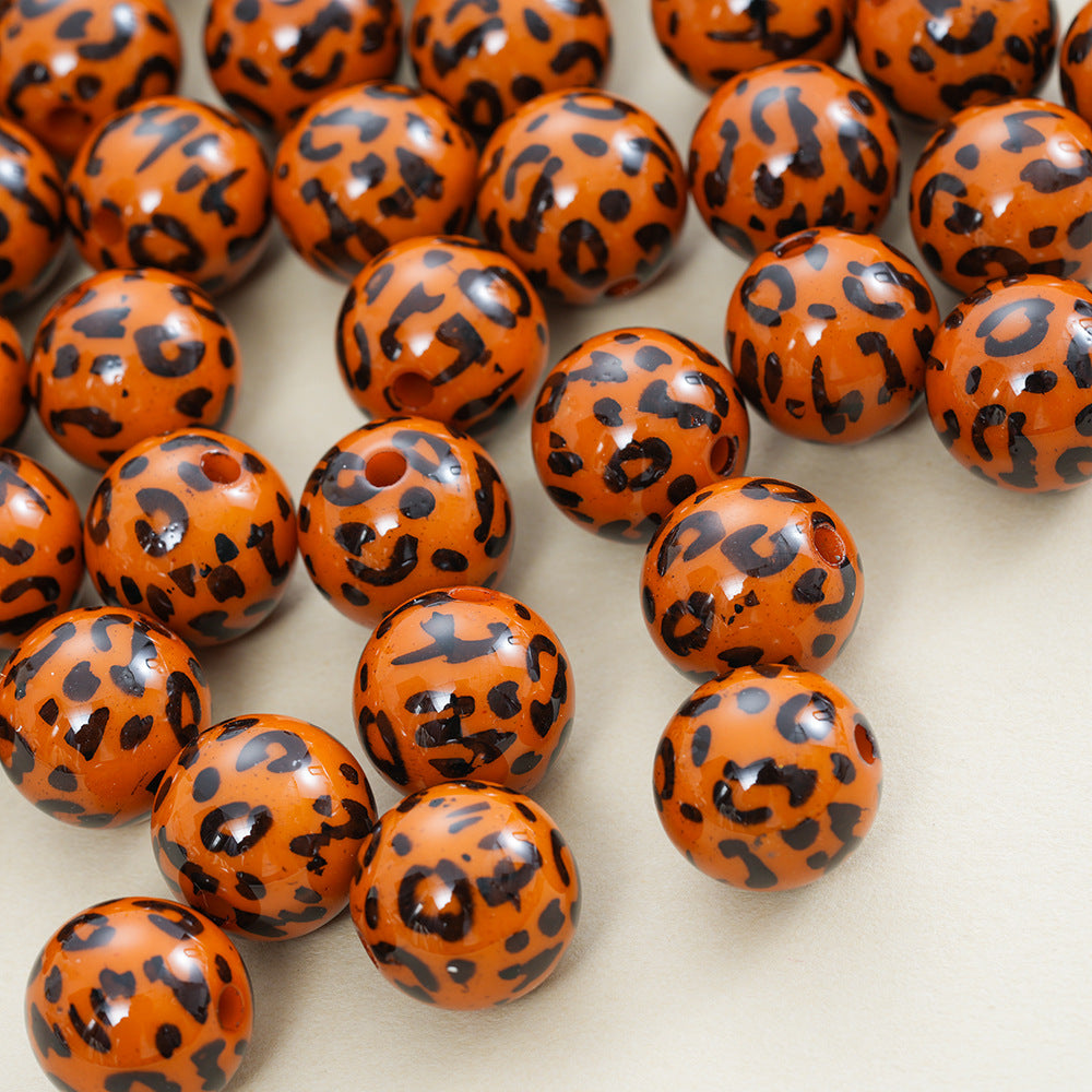 Wholesale  10pcs Acrylic 16mm Printed Round Leopard Print Beads