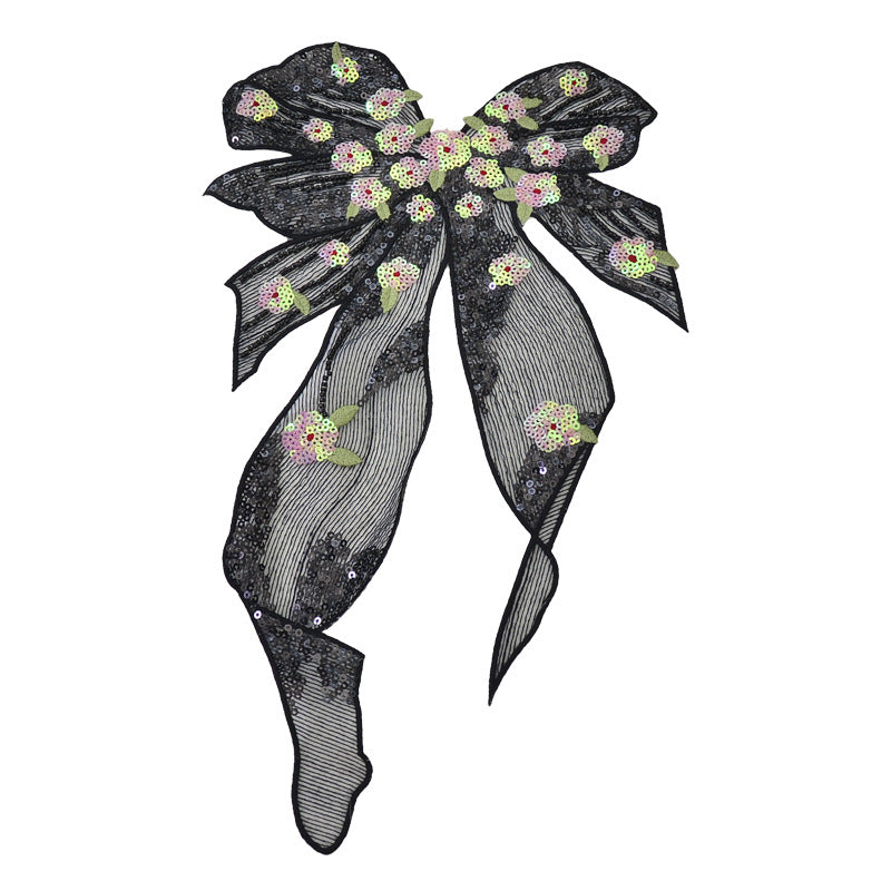 Wholesale Large Sparkling Sequin Bow Applique Patch With Mesh For DIY Clothing Craft