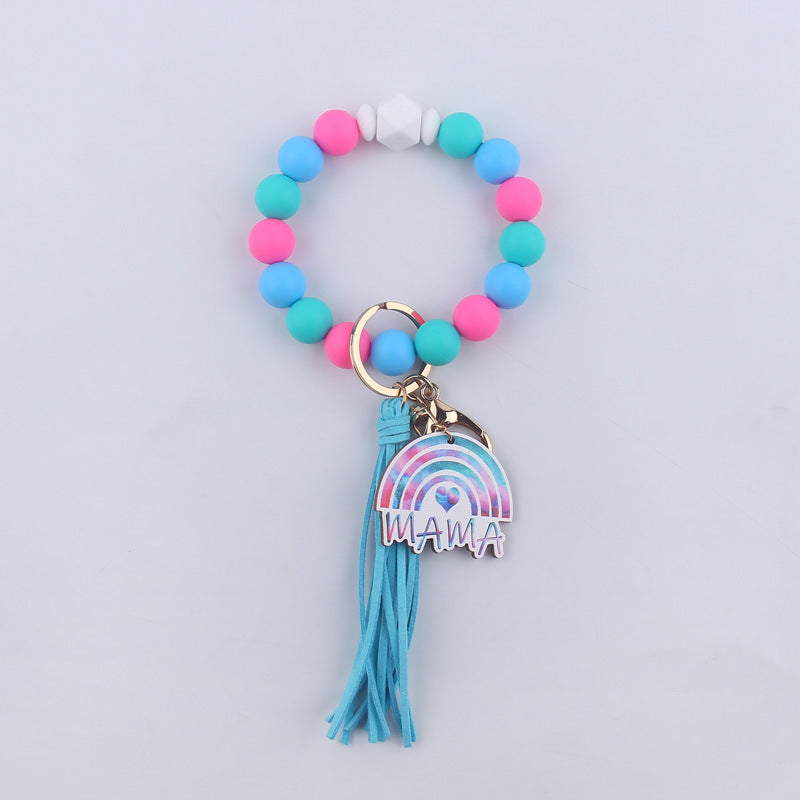 Wholesale Mother's Day Leopard Print Silicone Bead Bracelet Keychain