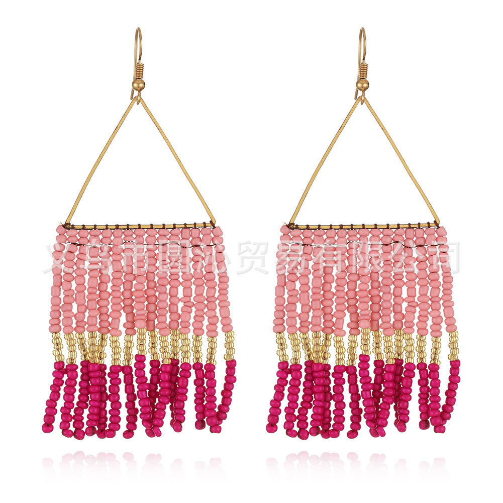 Wholesale Vintage Bohemian Handmade Tassel Rice Bead Earrings