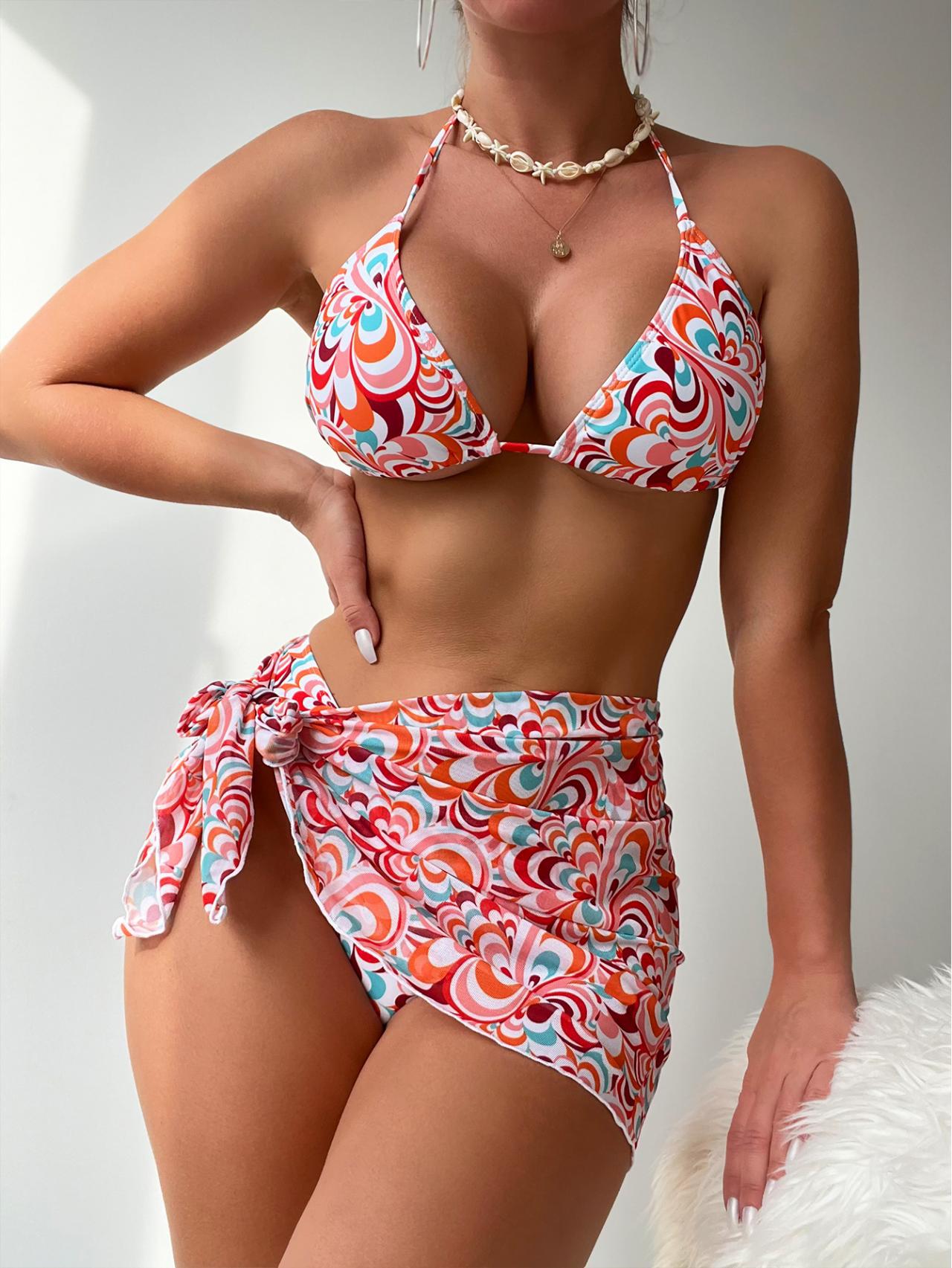 Wholesale Printed Bikini with Chest Pad Three Piece Set Swimwear
