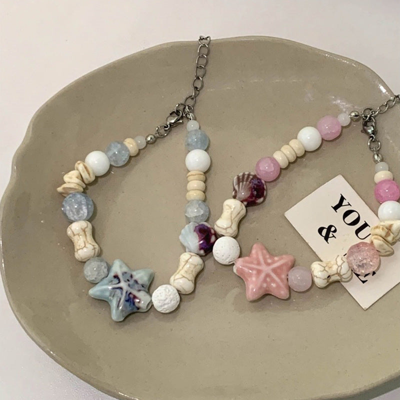 Wholesale Pink Blue Ceramic Beaded Starfish Bracelet