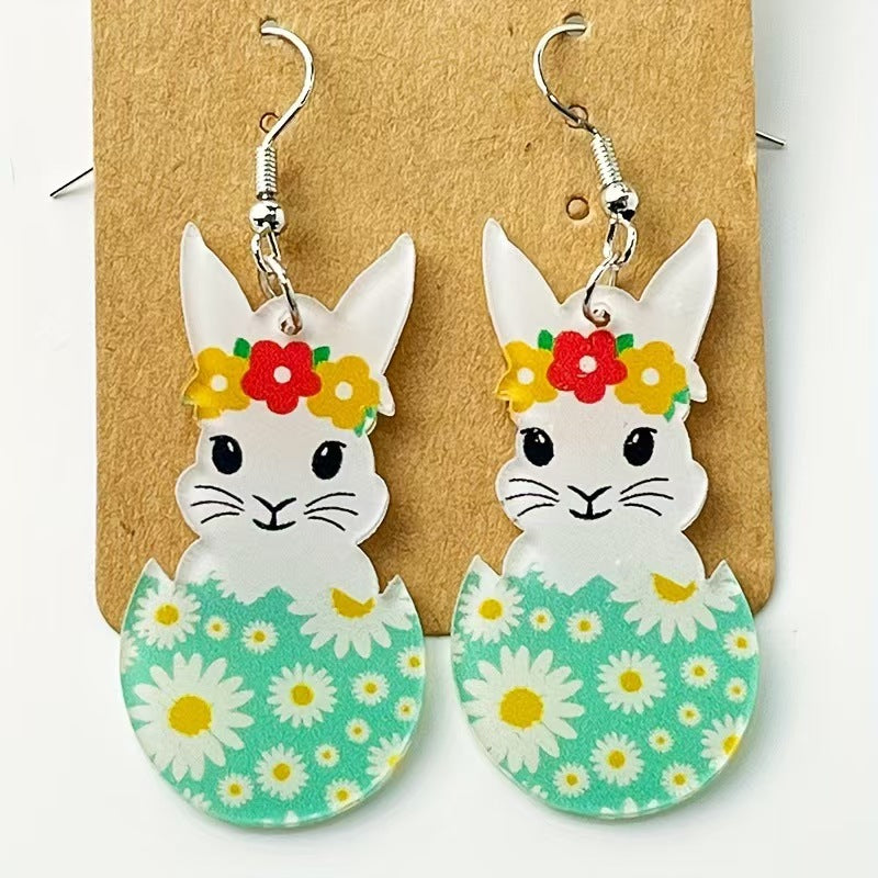 Wholesale Easter Cute Rabbit Flower Easter Egg Spring Acrylic Earrings