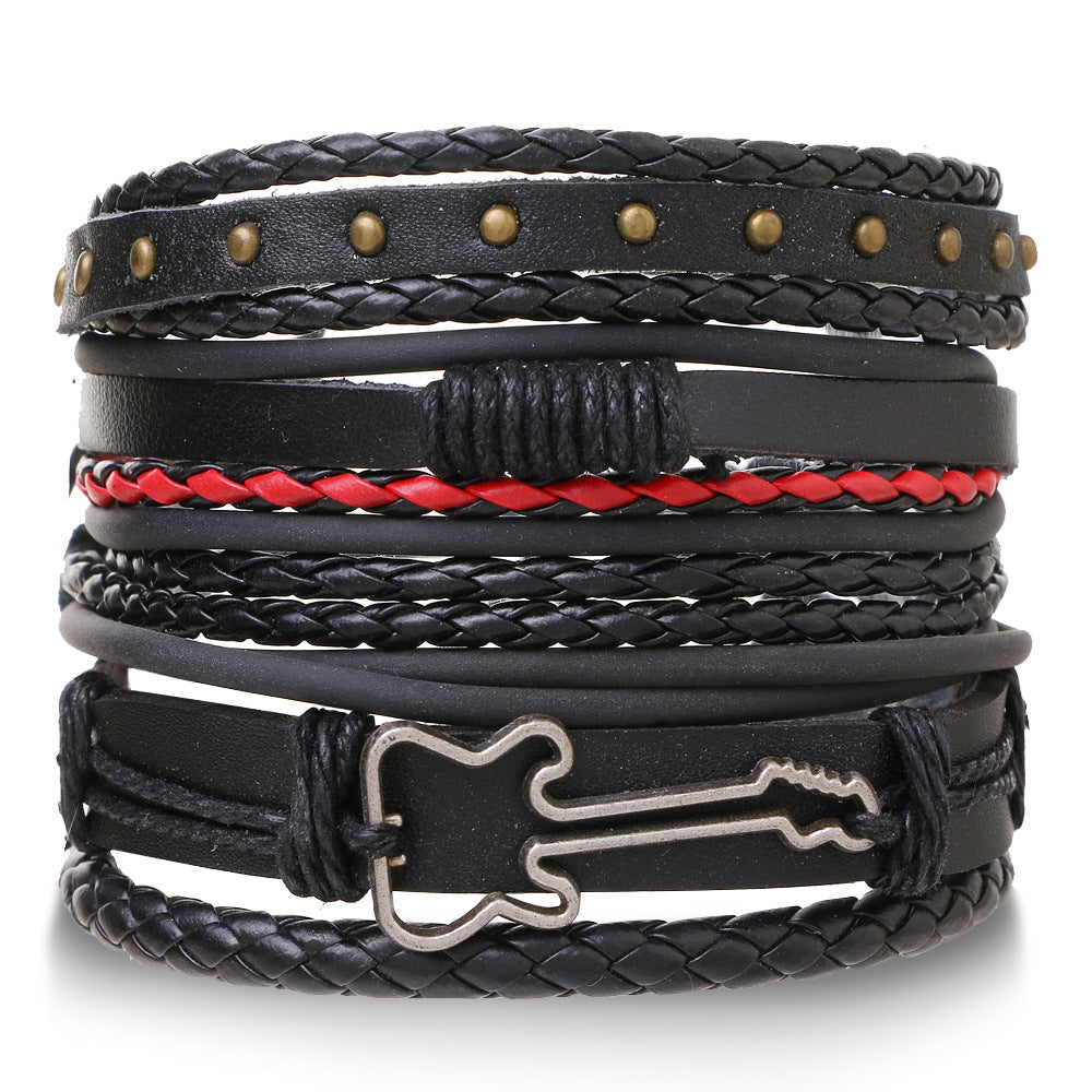 Wholesale Vintage Multi-layered Adjustable Leather Beaded Bracelet for Men