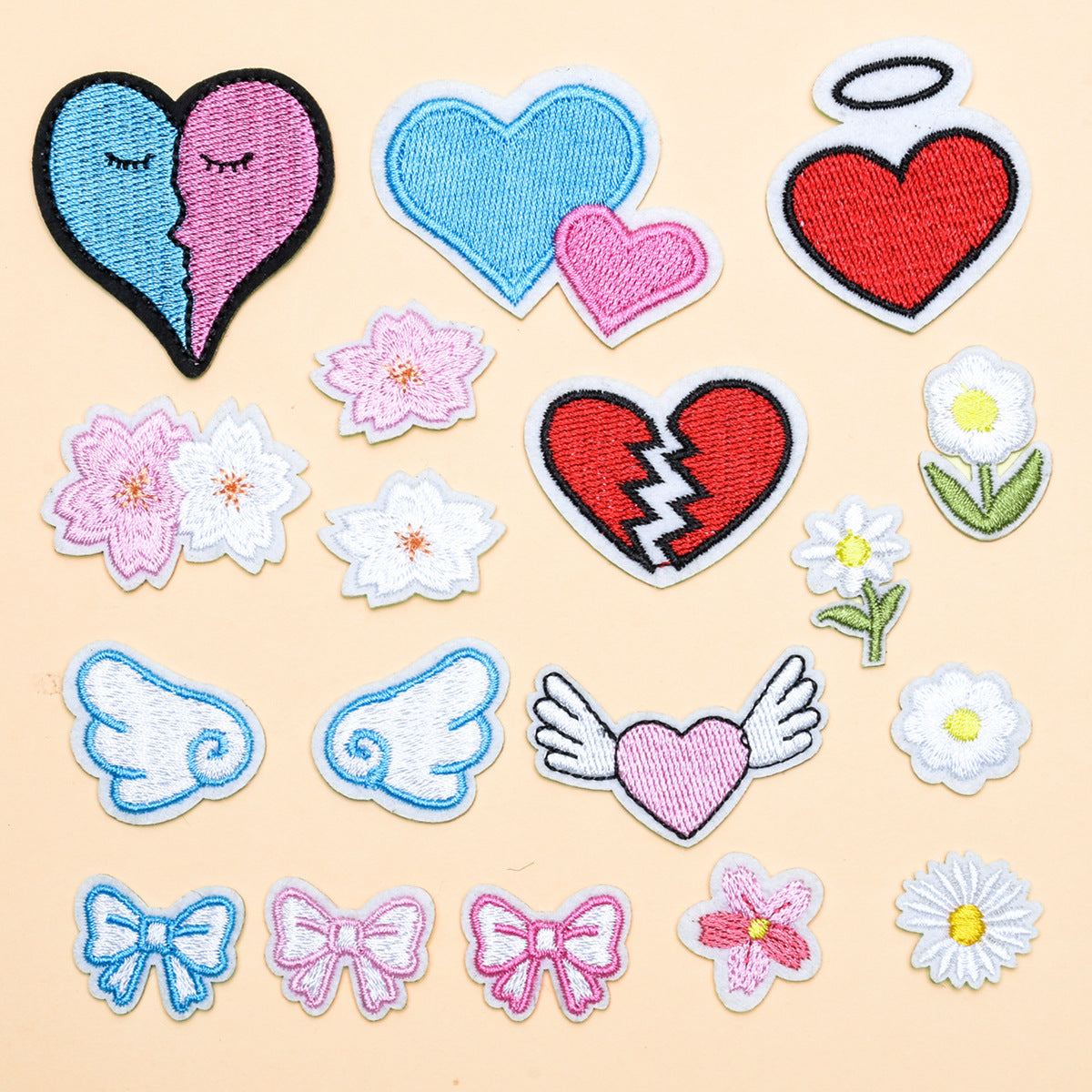Wholesale 18Pcs Cloth Embroidered Patches Pink Flower Sew On Stickers For Clothing Fashion Accessory