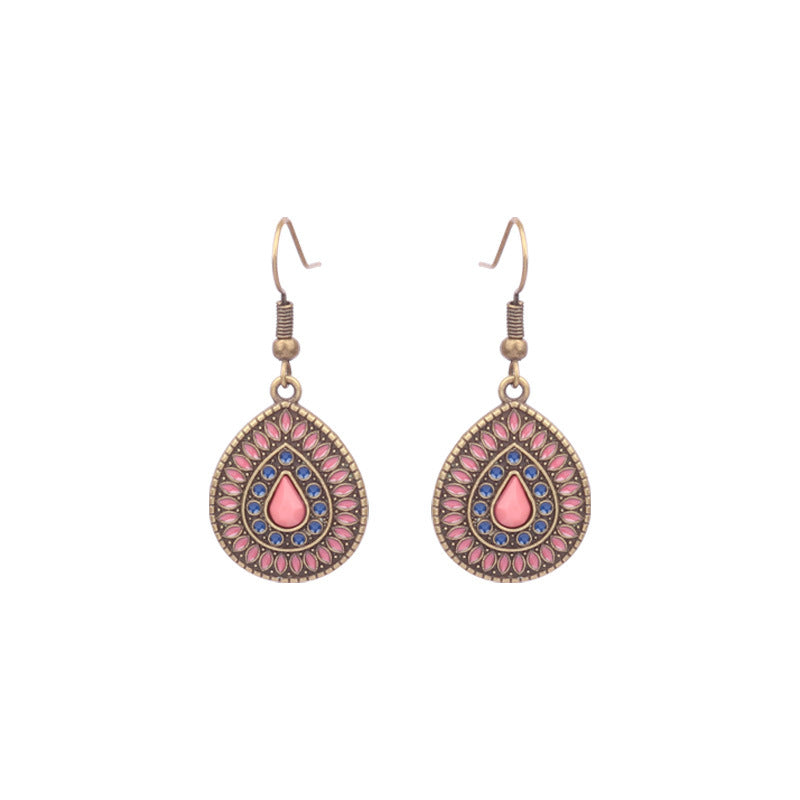 Wholesale Retro Tassel Hollow Alloy Oil Dripping Earrings Set