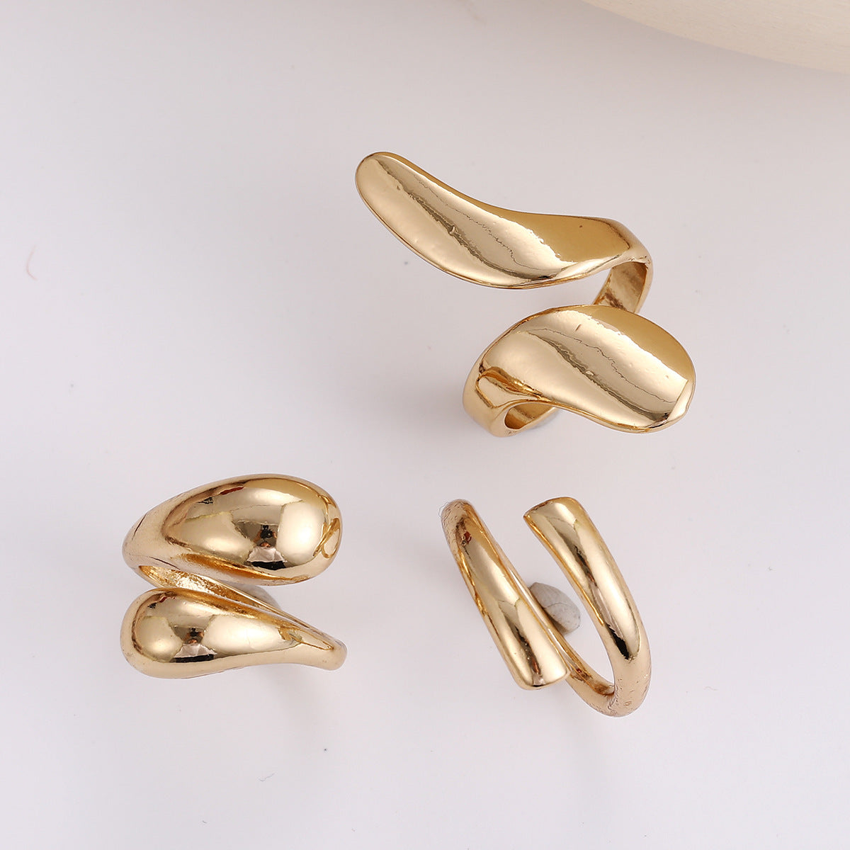 Wholesale Geometric teardrop open ring three-piece set