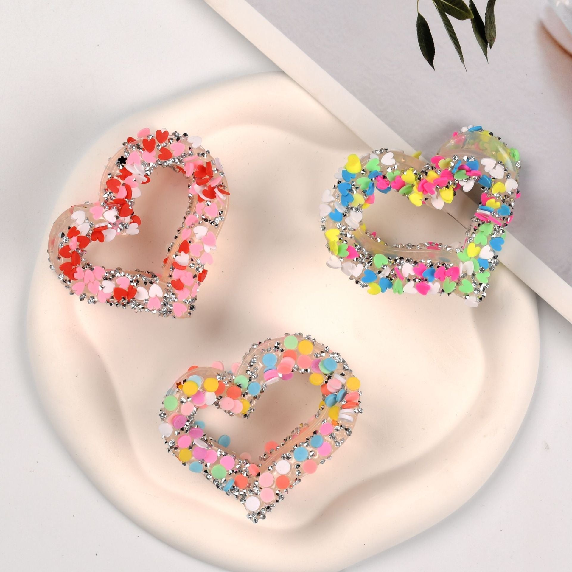 Wholesale jelly water fat love ponytail clip fashion sweet hairpin Valentine's Day heart sparkling heart clip