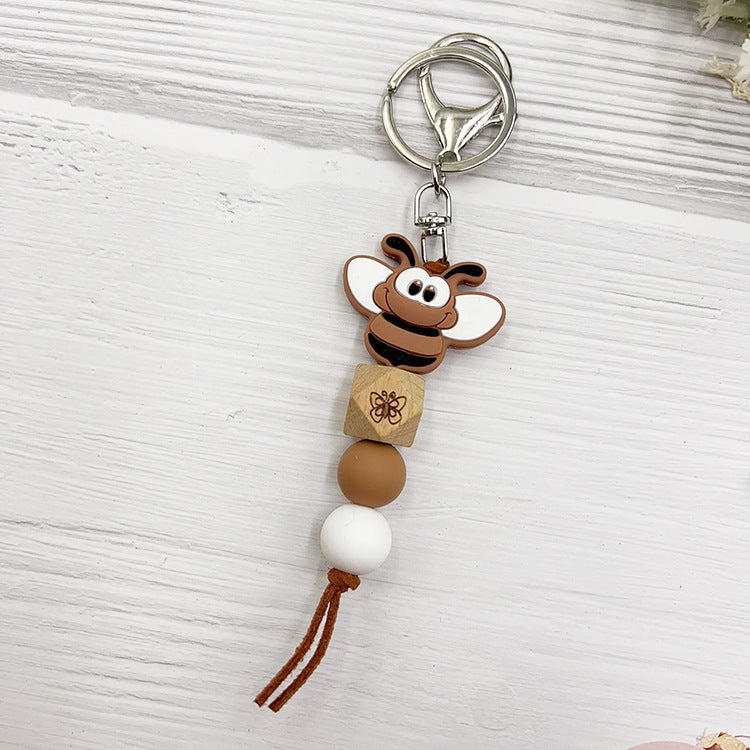Wholesale Cartoon Animal Silicone Handmade Beads Short Tassel Bracelet Keychain