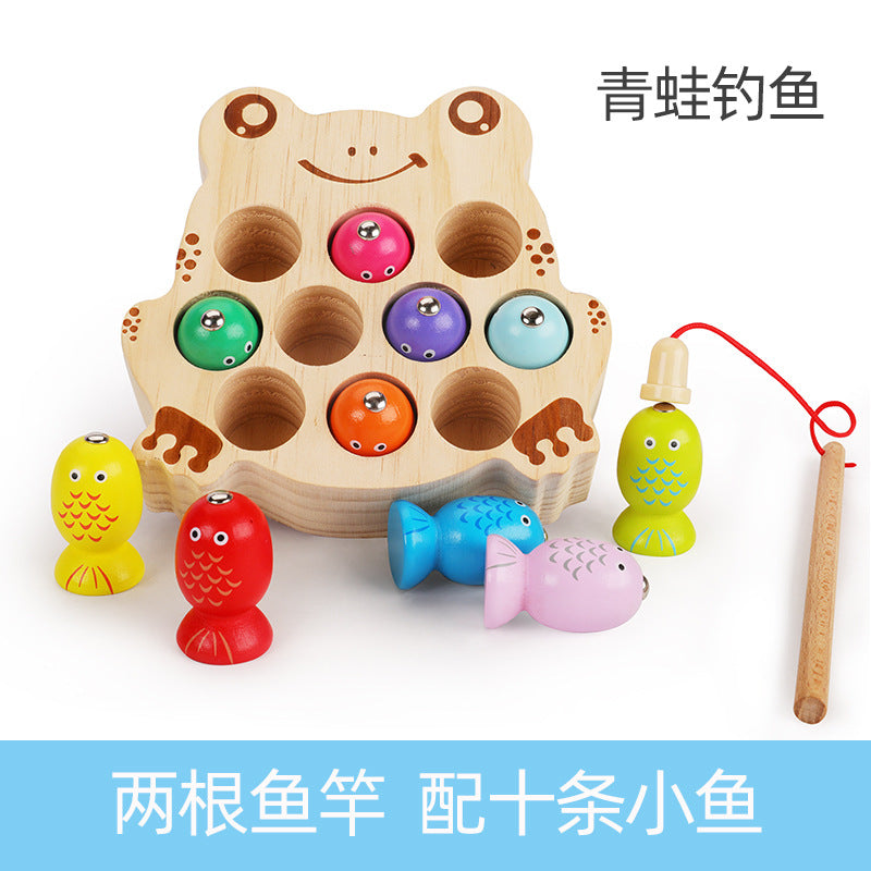 Wholesale Children's Early Education Kitten Fishing Children's Magnetic Fishing Rod Intelligence Development Focus Training Desktop Wooden Toys