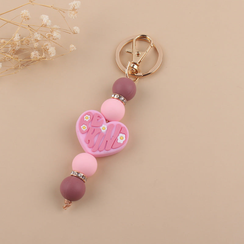 Wholesale Cartoon Silicone Heart-shaped Handmade Beaded Keychains