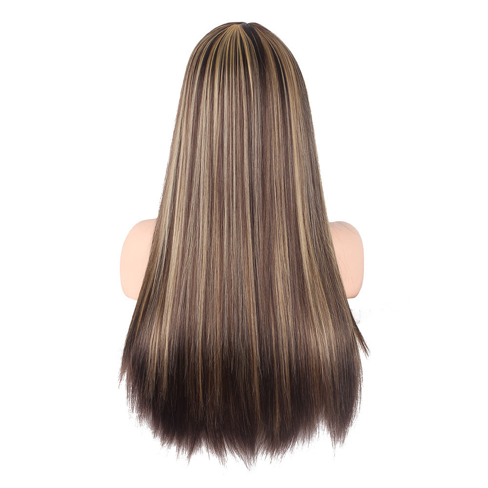 Wholesale Wigs for women brown gold gradient long straight rose net wig set