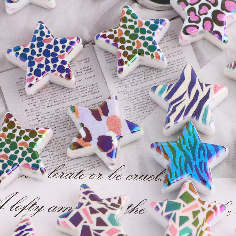 Wholesale 20pcs/pack retro style contrast color five-pointed star straight hole loose beads