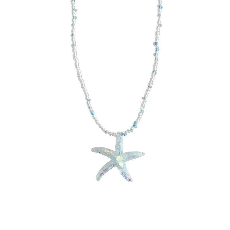 Wholesale Blue Beaded Starfish Necklace Clavicle Chain