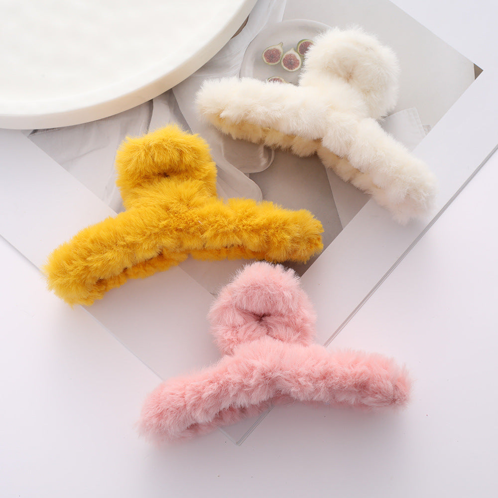 Wholesale autumn and winter plush head hair catch elegant temperament shark clip hair clip