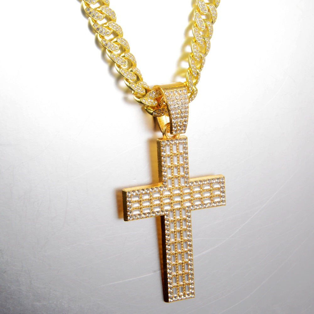Wholesale Modern Gold Rhinestone Cross Pendant Necklace Clavicle Chain Fashion Jewelry For Gift And Boutique Resale