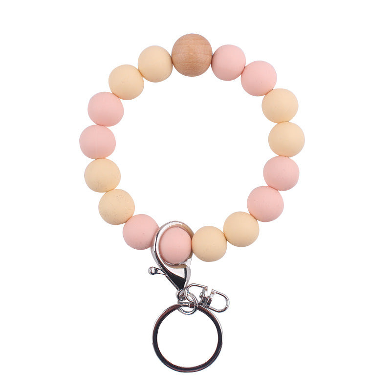 Wholesale Solid Color Silicone Beaded Wrist Keychain