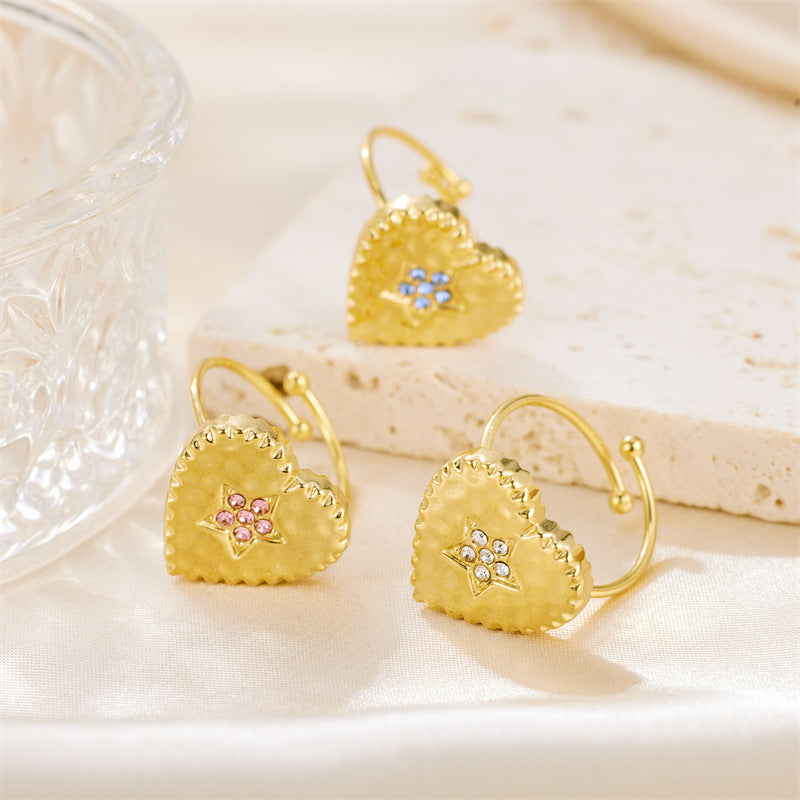 Wholesale Valentine's Day Stainless Steel Inlaid Zirconia Heart Opening Ring