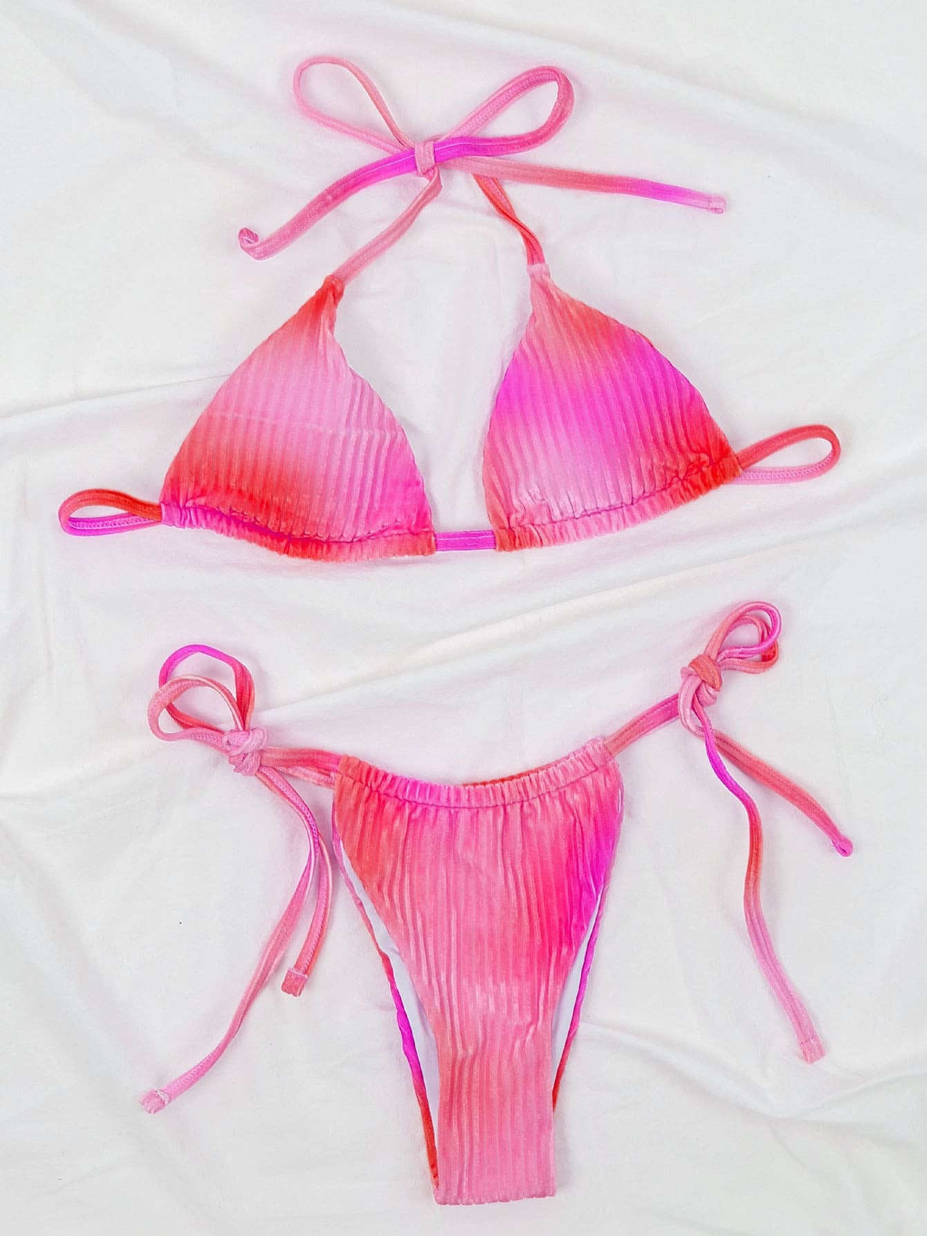 Wholesale Multicolor Knitted Velvet Gradient Two-piece Lace-Up Backless Swimwear