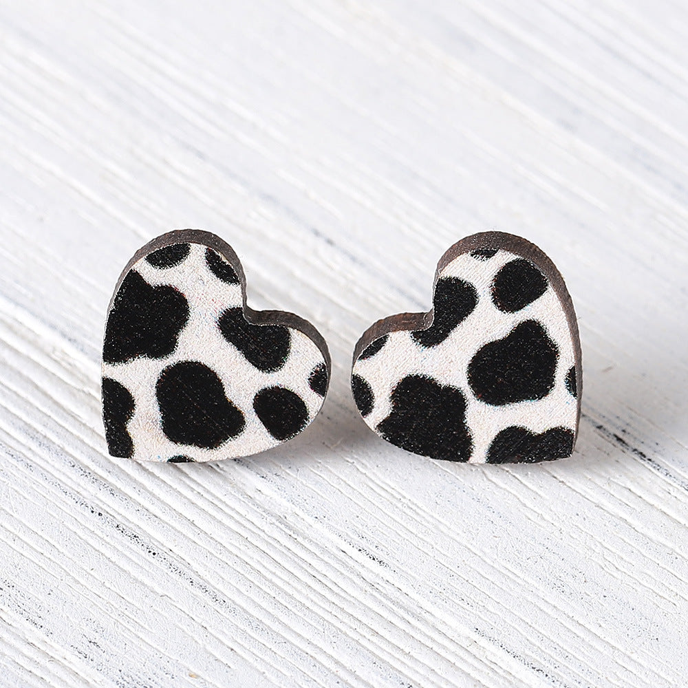 Wholesale  New Ethnic Western Denim Jewelry Dairy Pattern Love Cow Earrings Cute Wooden Earrings