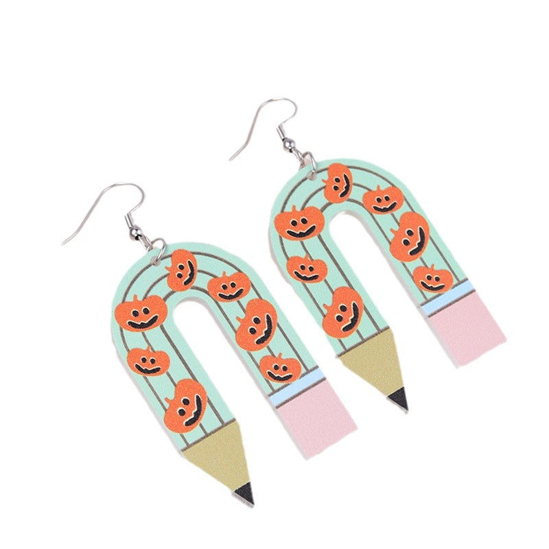 Wholesale Halloween Ghost U-shaped Pencil Acrylic Exaggerated Earrings