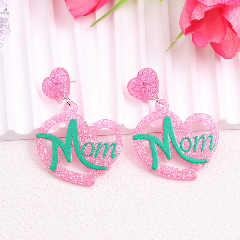 Wholesale Mother's Day Pink Love Acrylic Earrings