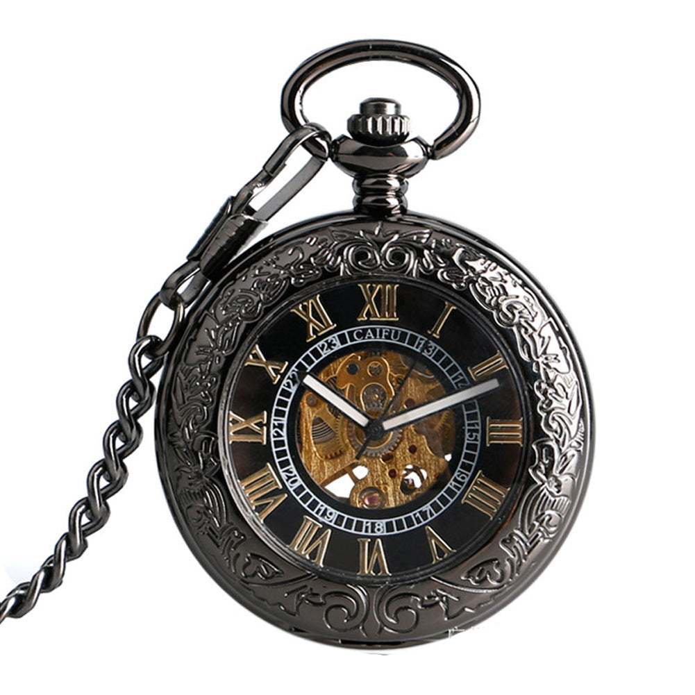 Wholesale Flip cover vintage carved magnifying glass mechanical pocket watch